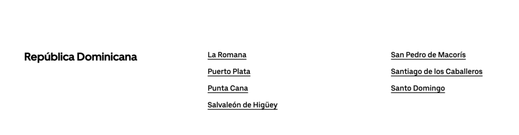 Listado oficial de ciudades dominicanas donde Uber ofrece servicio. 05 de marzo 2026